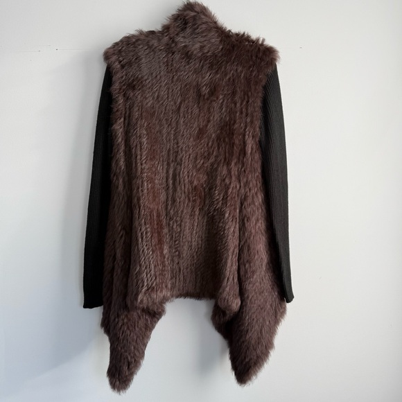 Love Token Knit Rabbit Fur Jacket Cardigan Ribbed Sleeve Open Front Asymmetrical - Picture 6 of 16